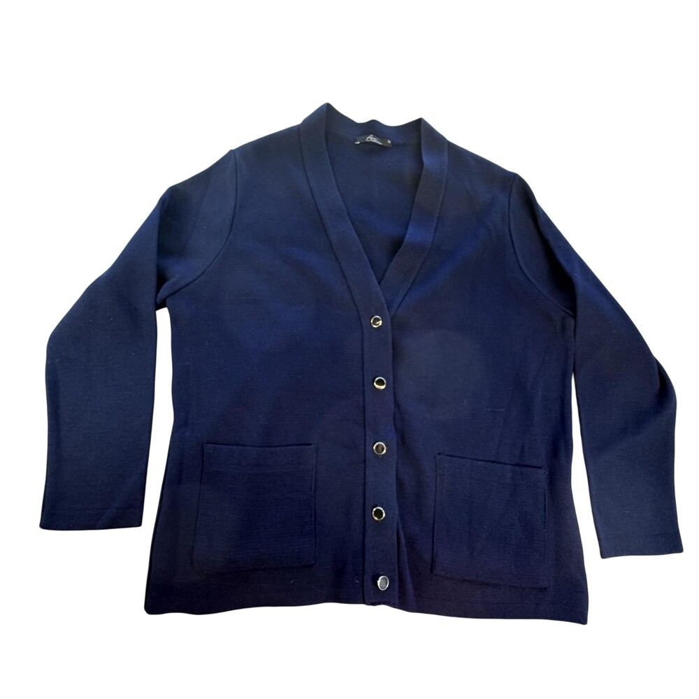 Bm Collection Cardigan Sweater Womens Medium Blue V Neck Button Pockets Knit